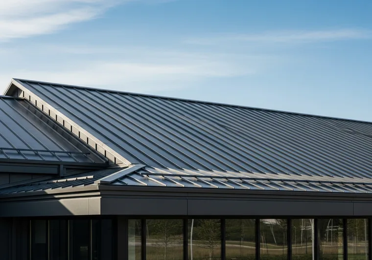 Standing seam metal roof on a commercial building